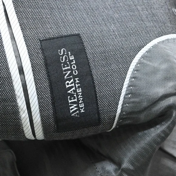 Kenneth Cole Awearness 40R 32x32 Gray Birdseye Stretch Wool Jacket Pants Suit